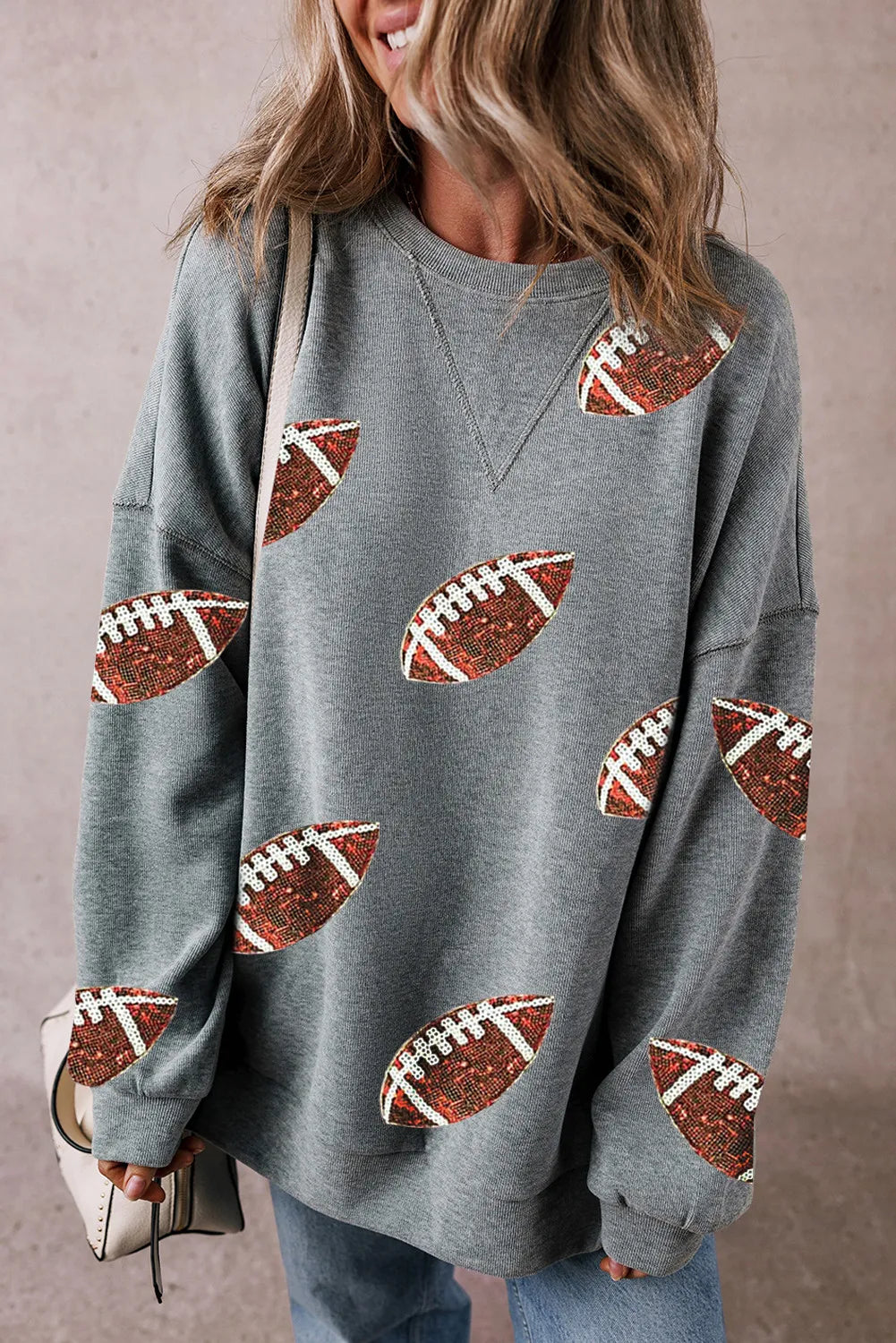 DS Designer 46-64 Sequin Football Fanatic Sweatshirt