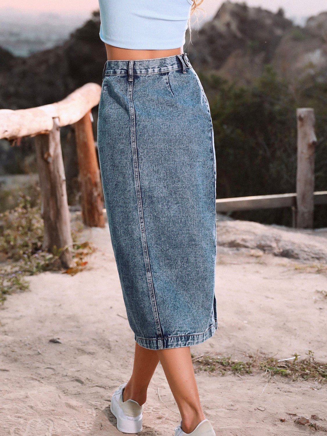 DS Designer 627-424 Button Down Premium Denim Skirt