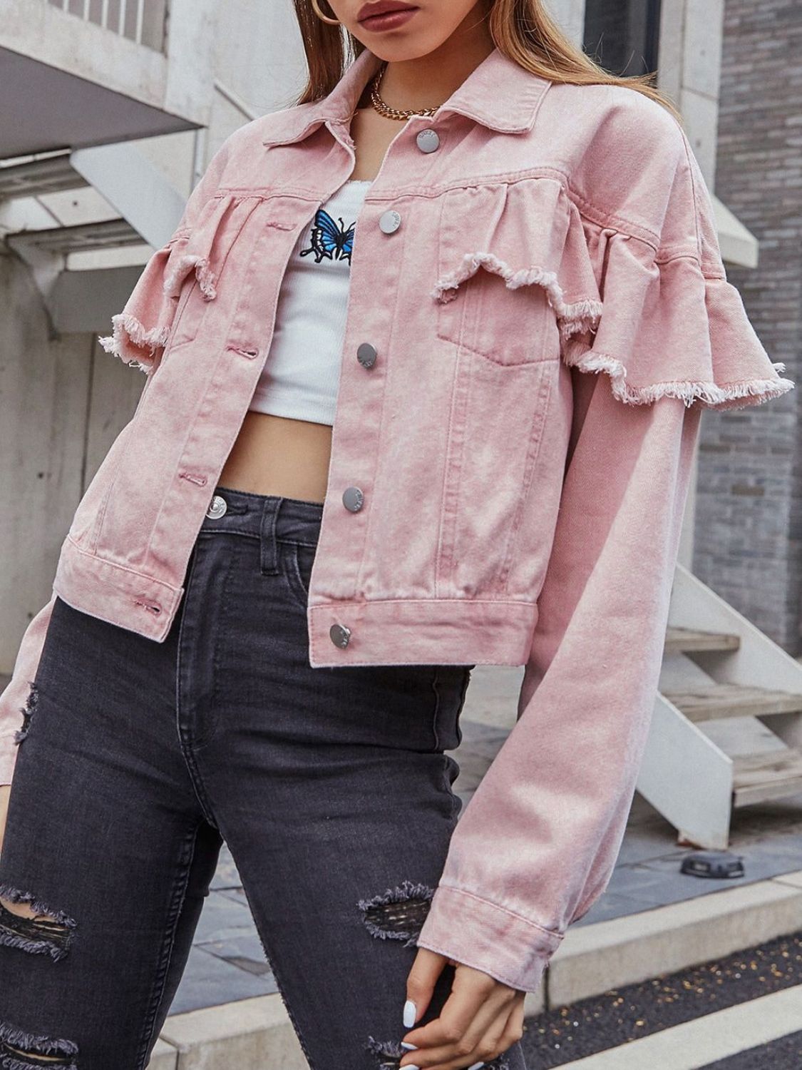 DS Premium Denim Ruffled Peachie Jacket