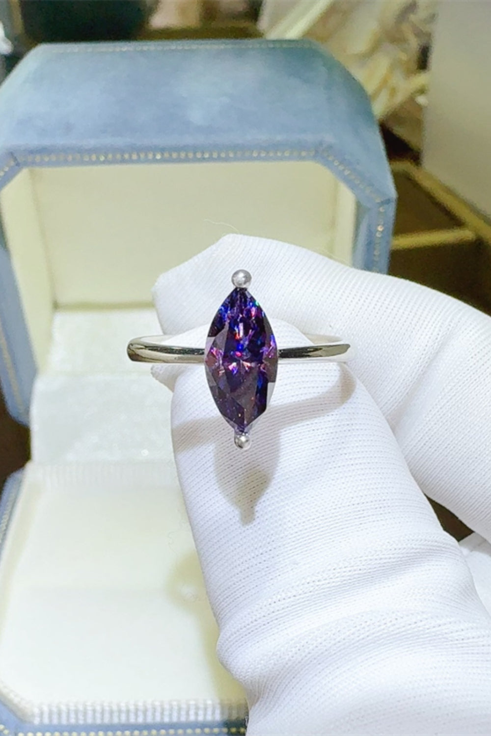 DCDI 2 Carat Violet Marquise Cut Moissanite 925 Sterling Silver Ring