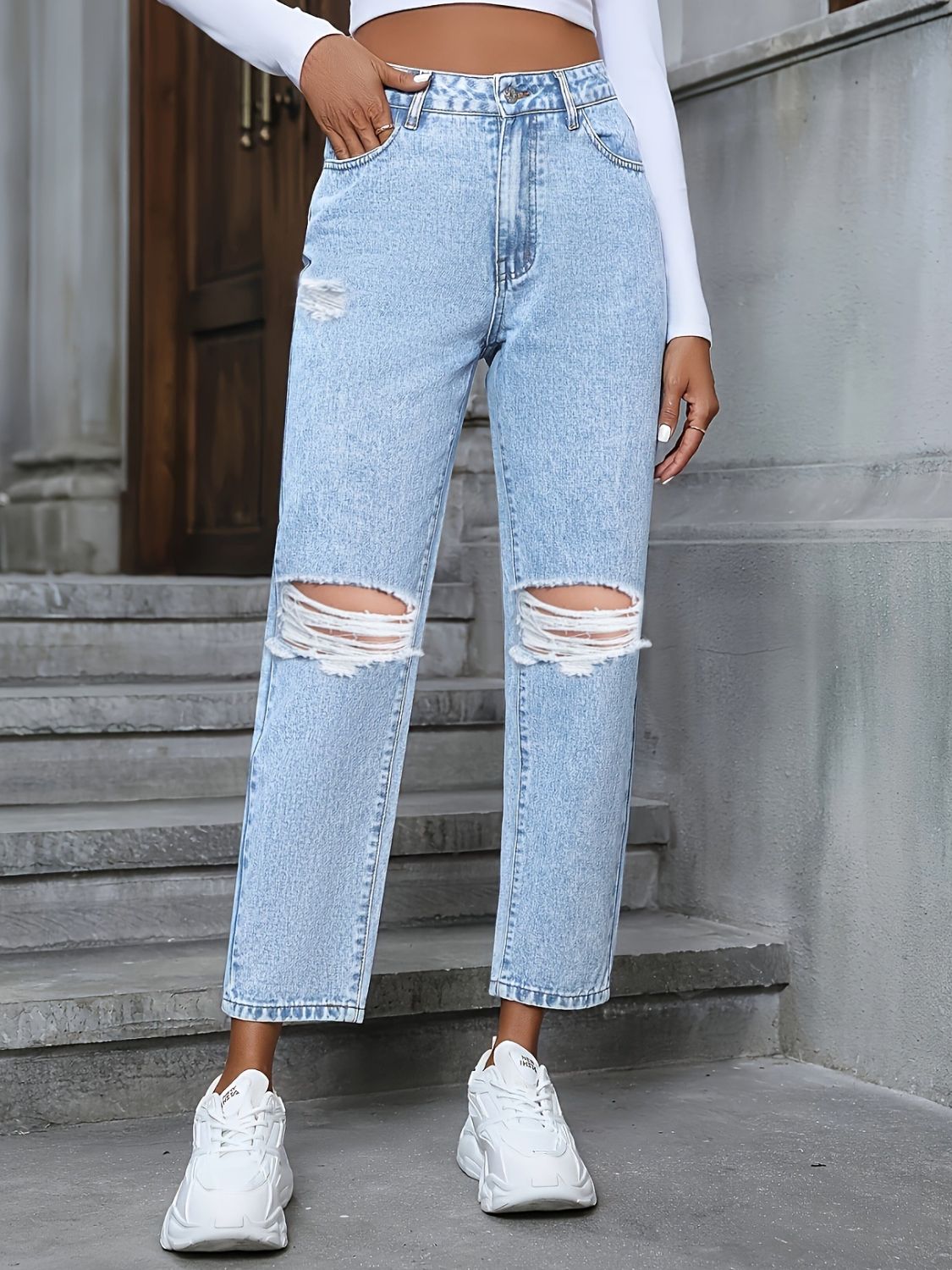 DS Gift 2323 Distressed High Waist Jeans