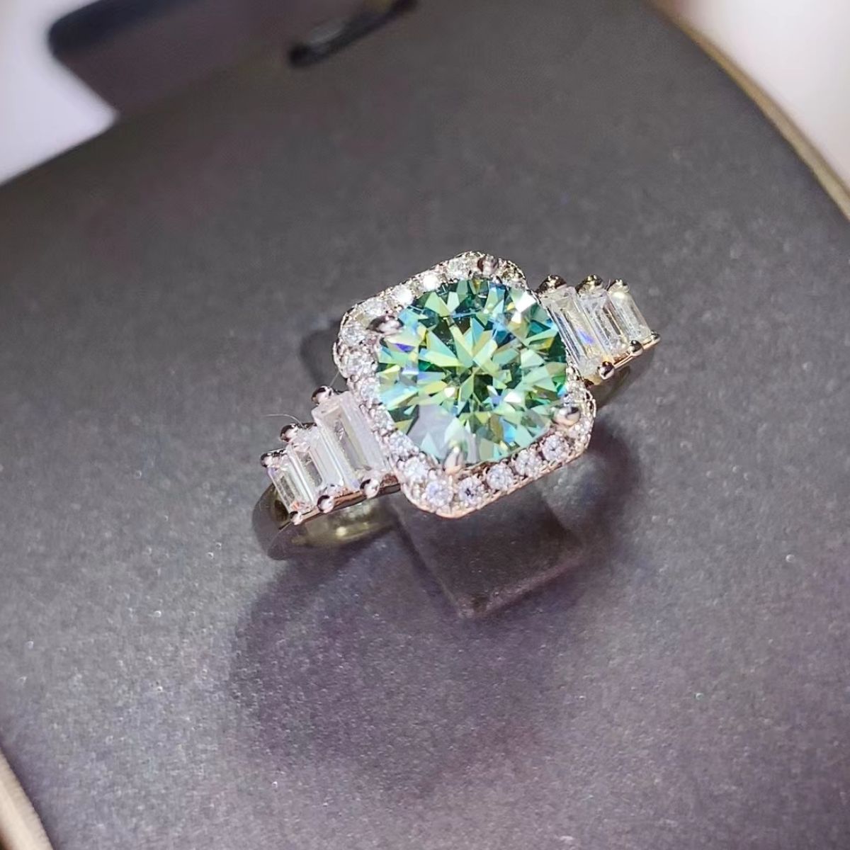 DCDI Allure-3 Carat Green Moissanite 925 Sterling Silver Ring