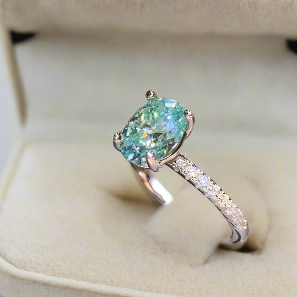 DCDI 2 Carat Soft Blue Moissanite Zircon 925 Sterling Silver Ring