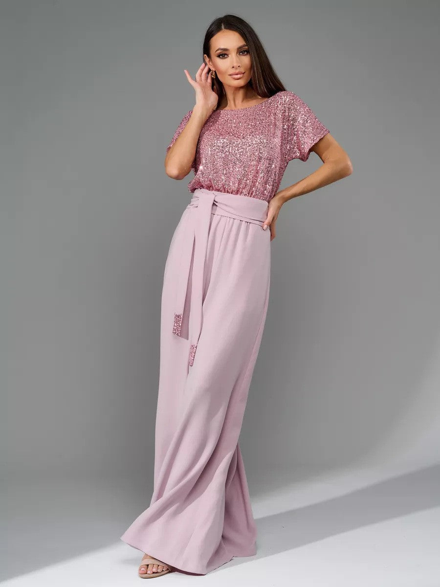 DS Designer 567-77 Sequin Wide Leg Jumpsuit