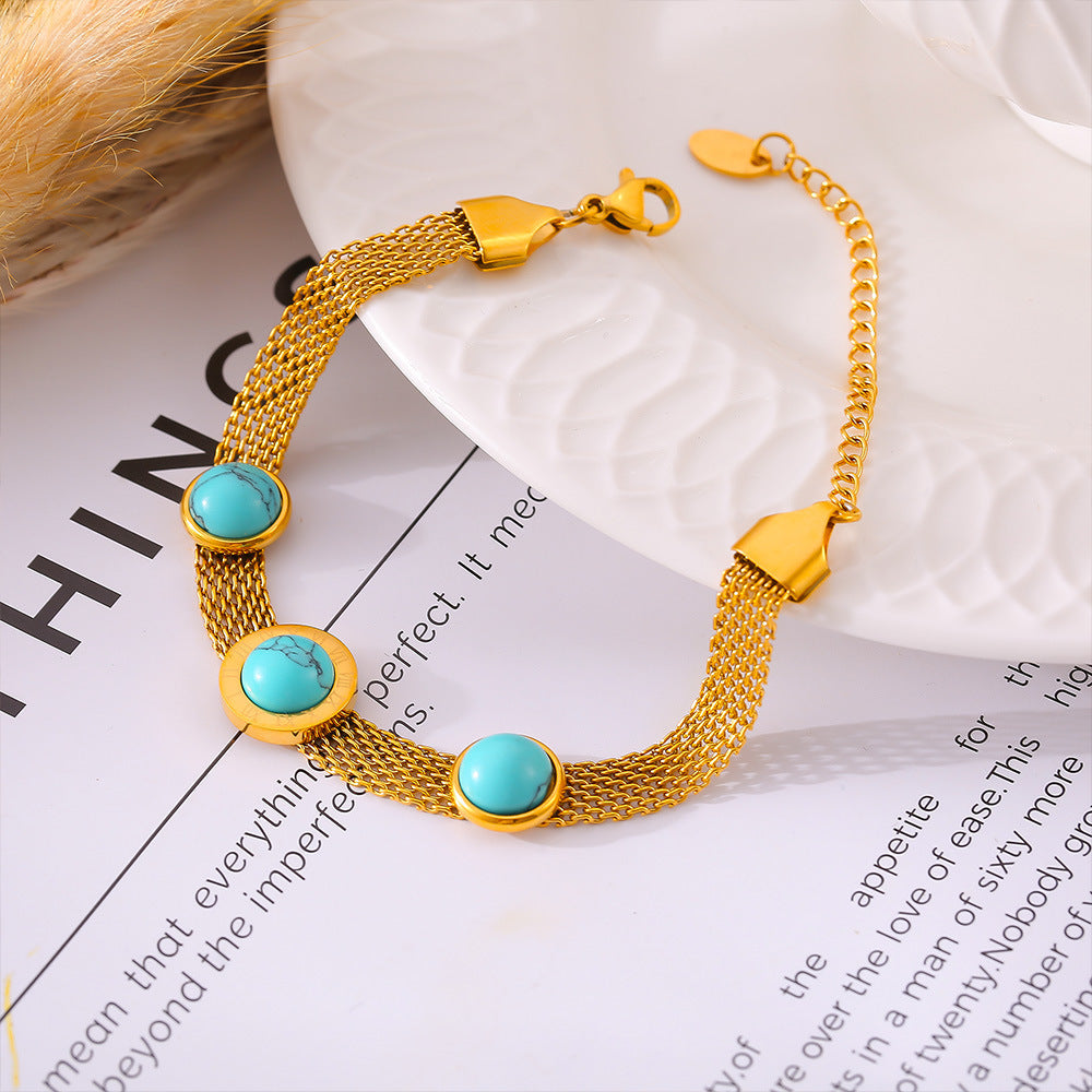 DCDI Turquoise 18k Gold Plated Titanium Steel Essence Of Healing Bracelet