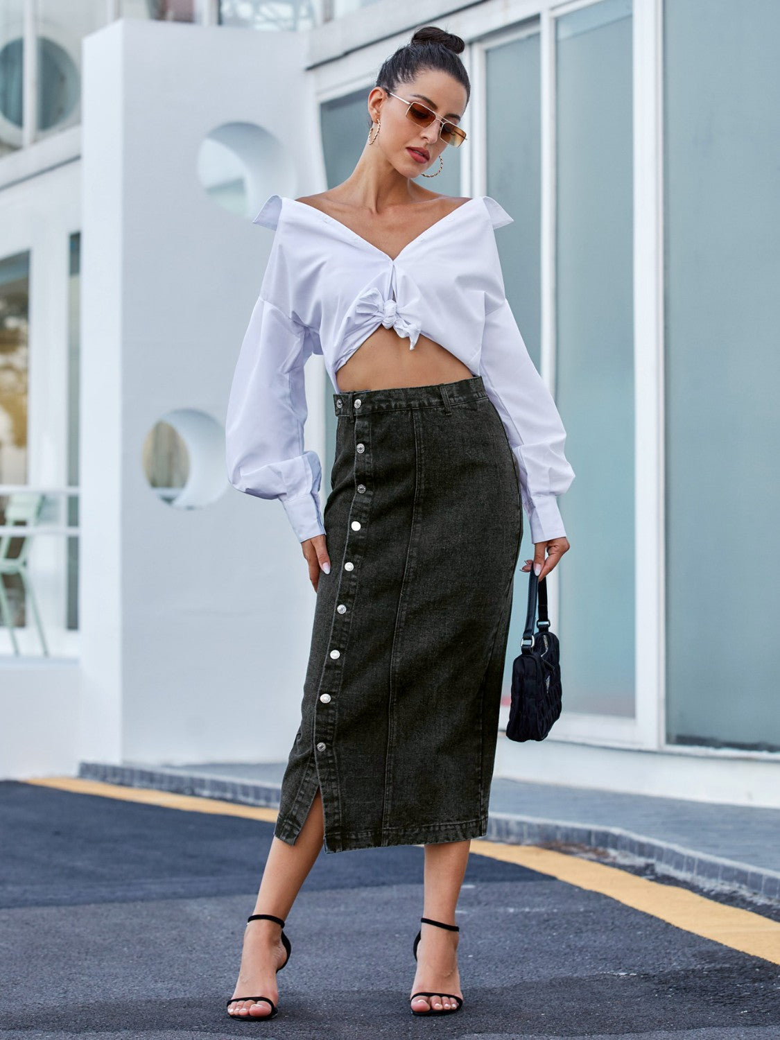 DS Designer 627-424 Button Down Premium Denim Skirt