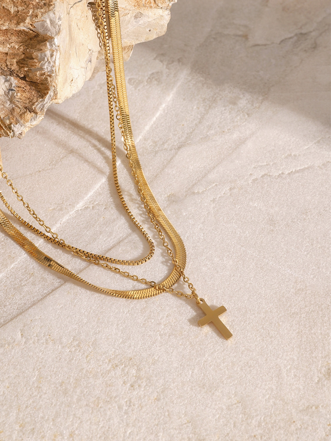 DCDI 18K Gold-Plated Three-Layered Cross Necklace