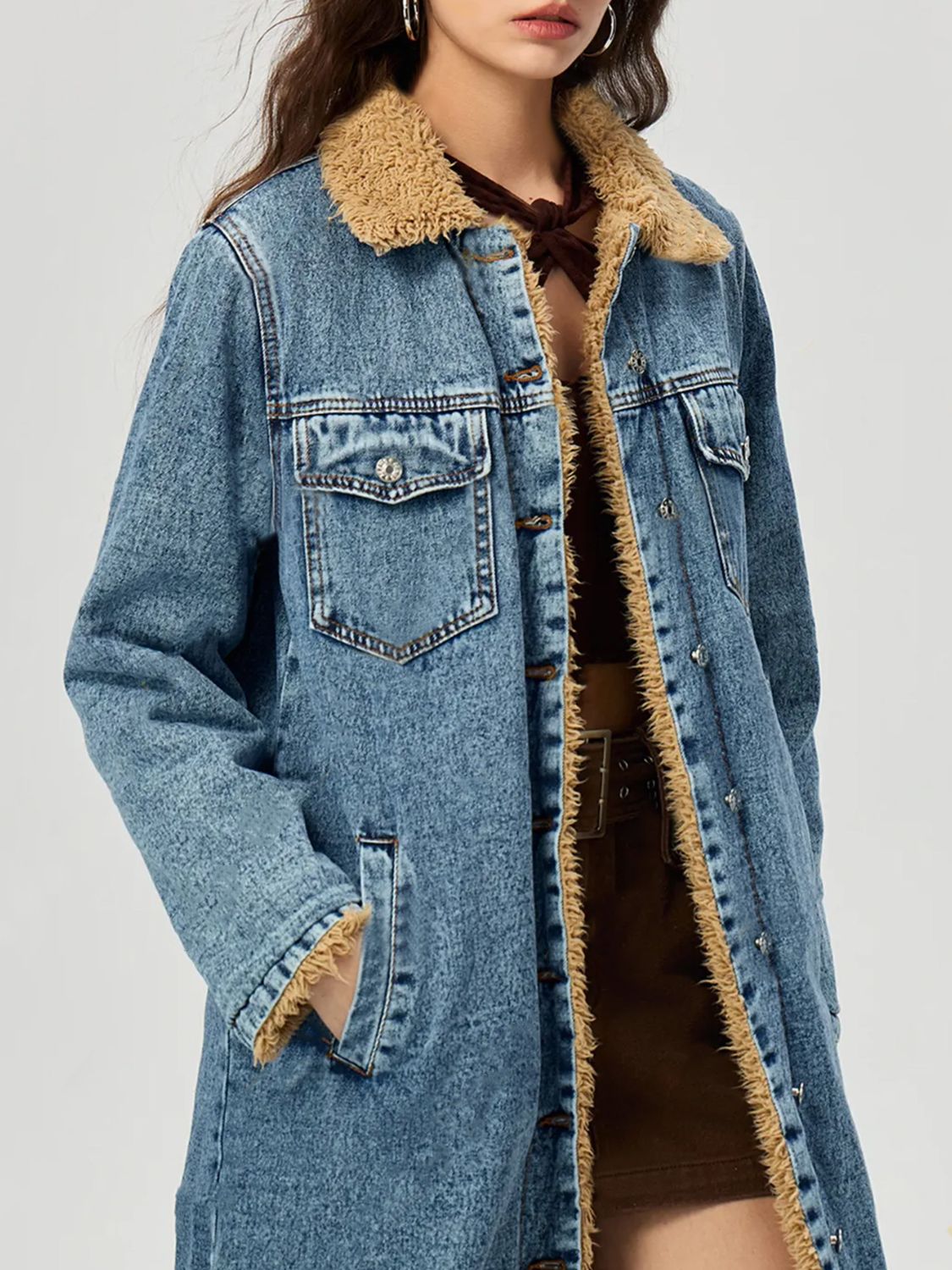 DS Premium Denim Luxury Long Length A6 Denim Jacket with Fur Lining