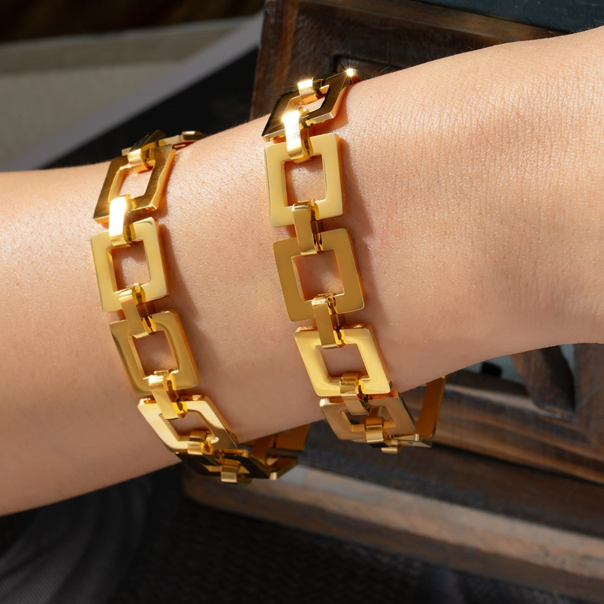 DCDI 18k Gold Plated Titanium Steel Square Link Chain Bracelet