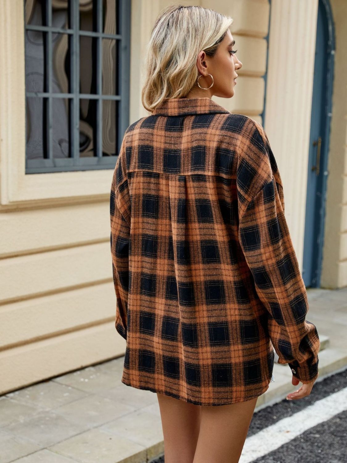 DS Designer 21-12 Plaid Collared Neck Long Sleeve Shirt