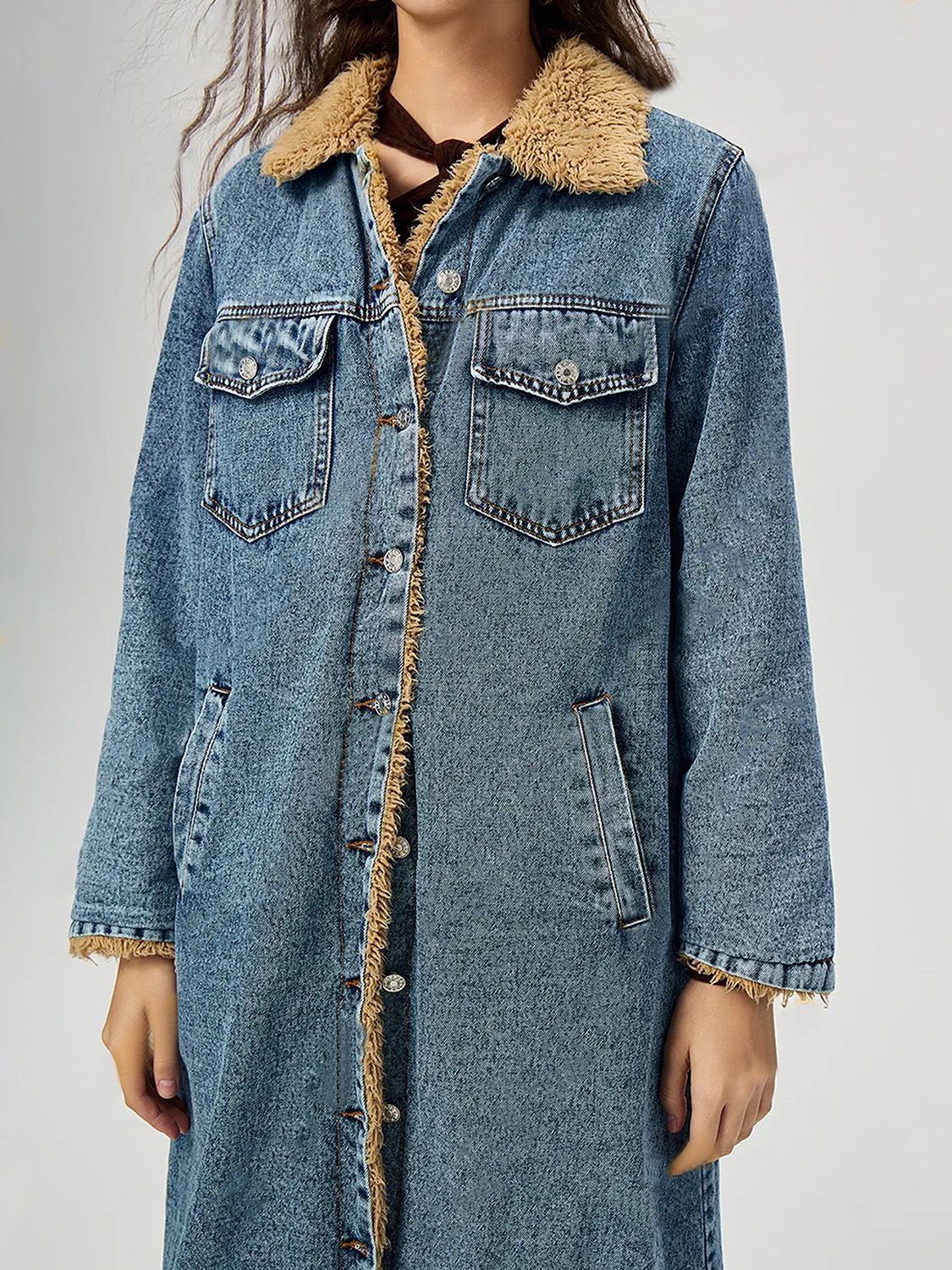 DS Premium Denim Luxury Long Length A6 Denim Jacket with Fur Lining