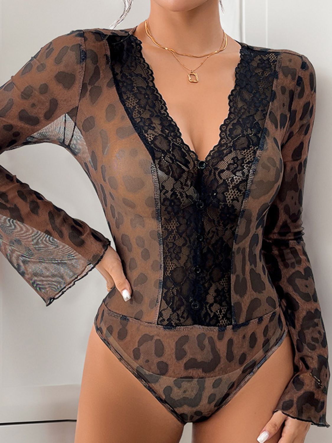DS Leopard V-Neck Lace Bodysuit