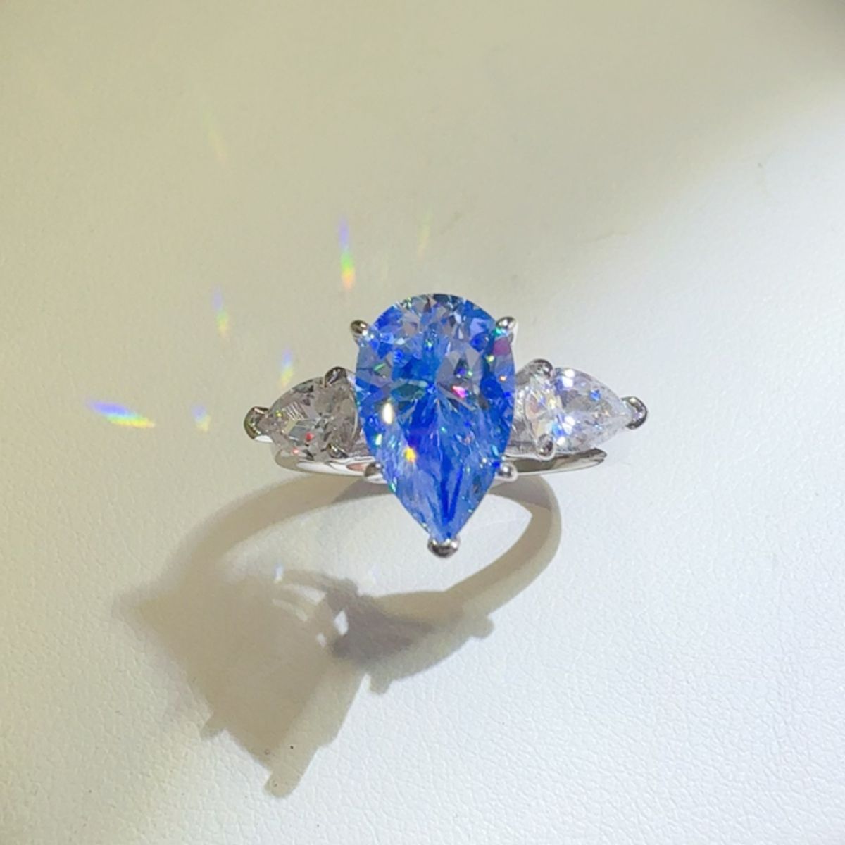 DCDI 2 Carat Blue Sapphire Moissanite Teardrop Cut 925S Ring