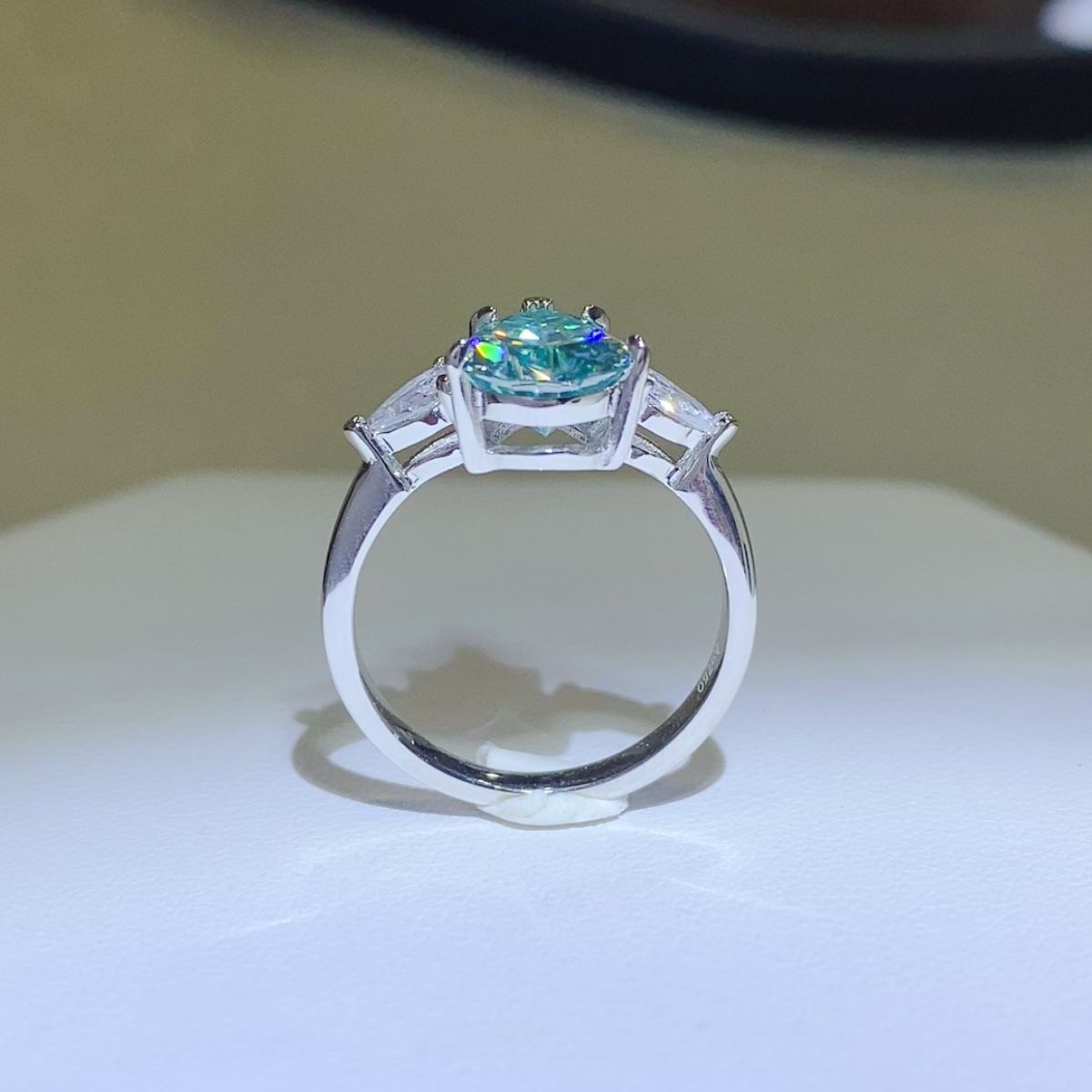 DCDI Water Lily -2 Carat Turquoise Teardrop Moissanite Ring