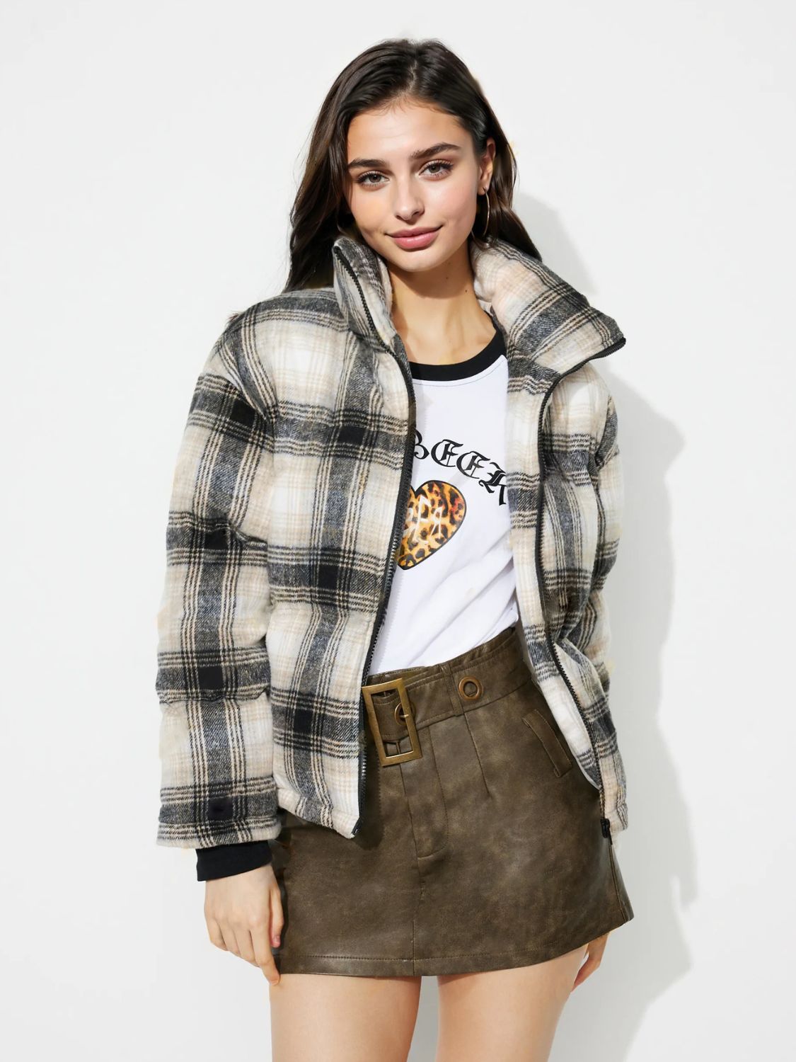DS Designer 54-78 Plaid Zip Up Long Sleeve Jacket