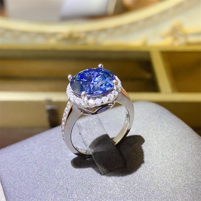 DCDI 5 Carat Ocean Blue Moissanite 925 Sterling Silver Ring