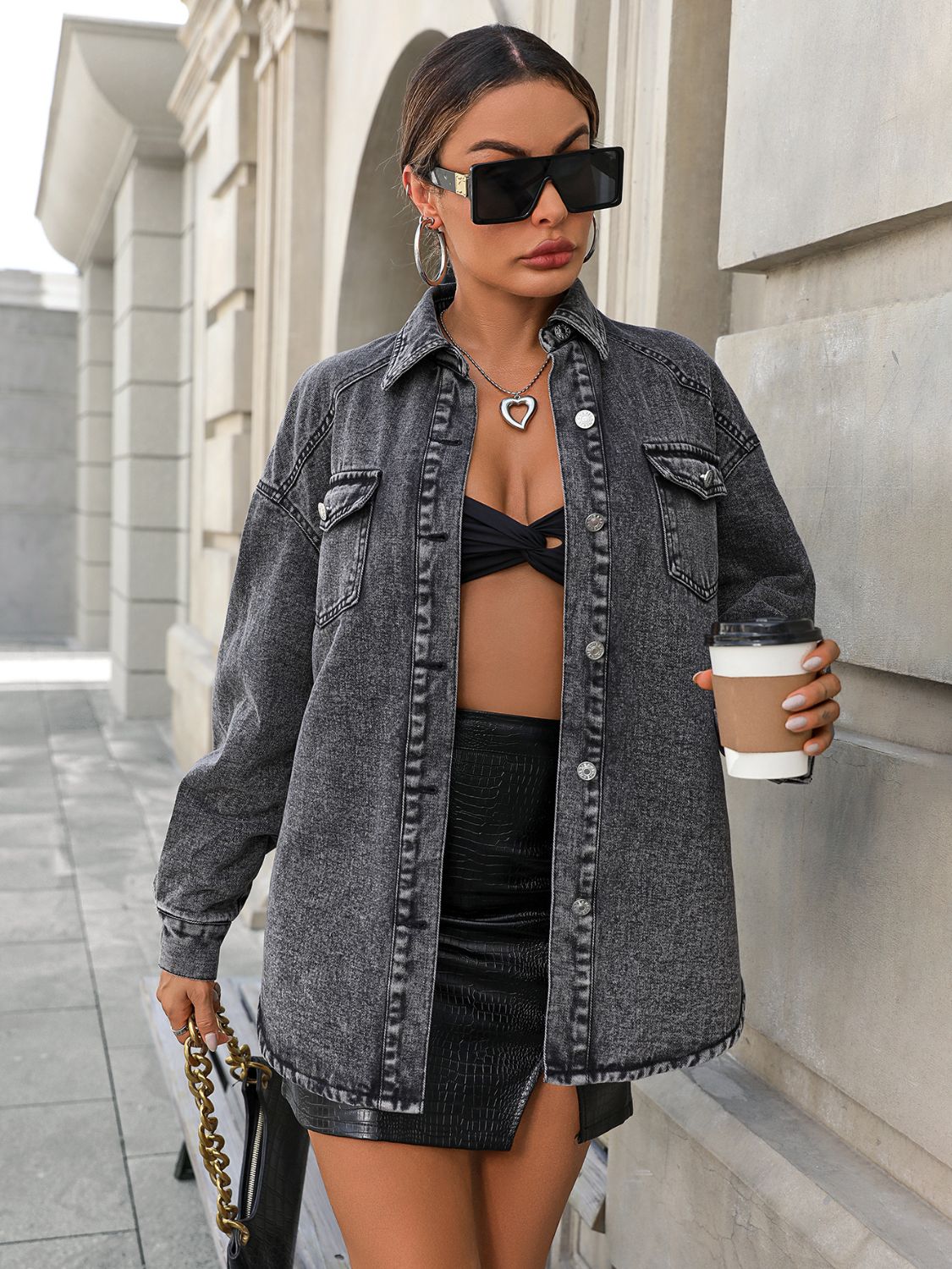 DS Designer Chic Luxury Button Up Denim Shacket