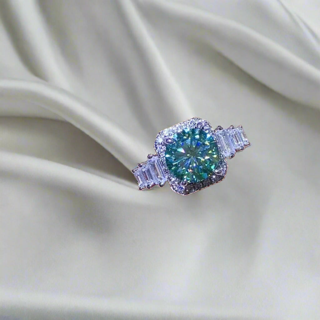DCDI Allure-3 Carat Green Moissanite 925 Sterling Silver Ring