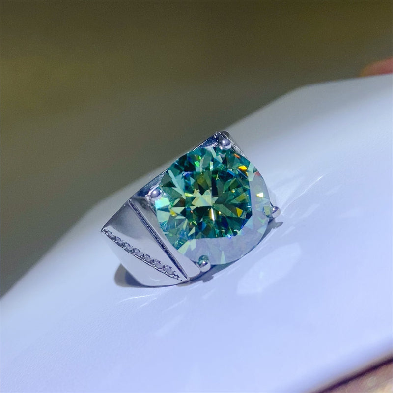 DCDI 10 Carat Green Sea Moissanite 925 Sterling Silver Signet Ring