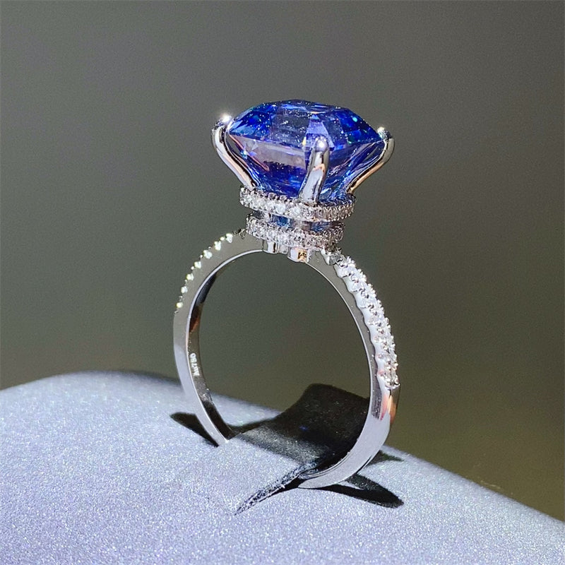 DCDI Blue Sapphire 5 Carat Moissanite Zircon 925 Sterling Silver Ring