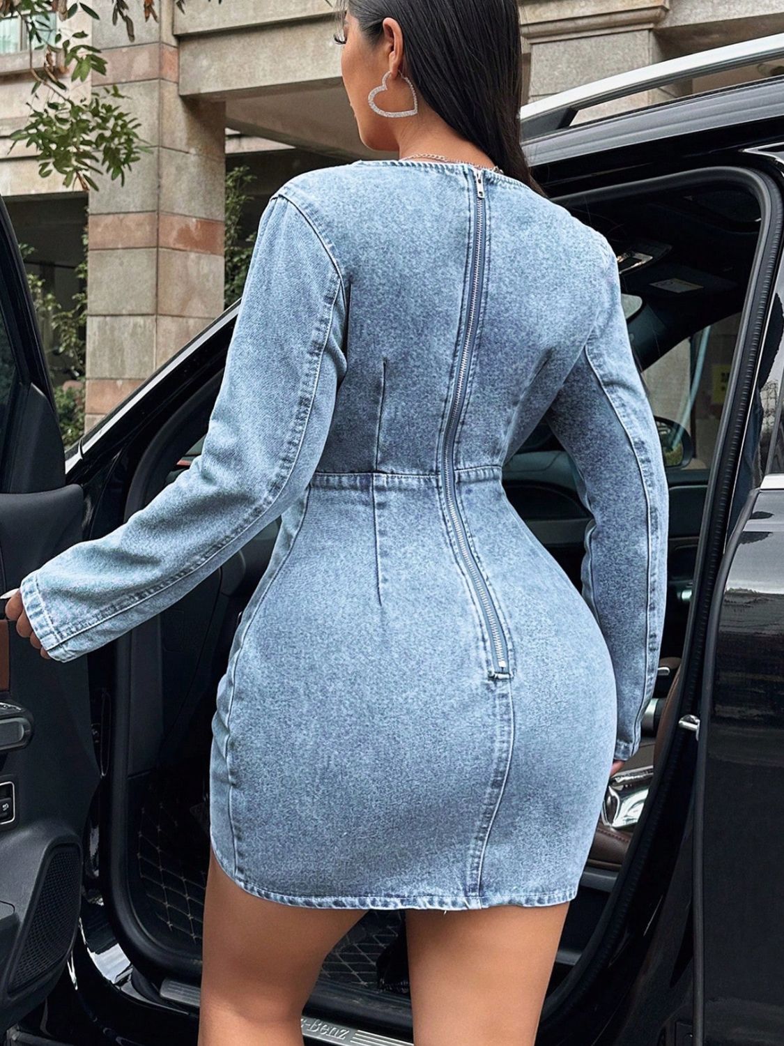 DS Premium Denim Luxury A1 Surplice Denim Dress