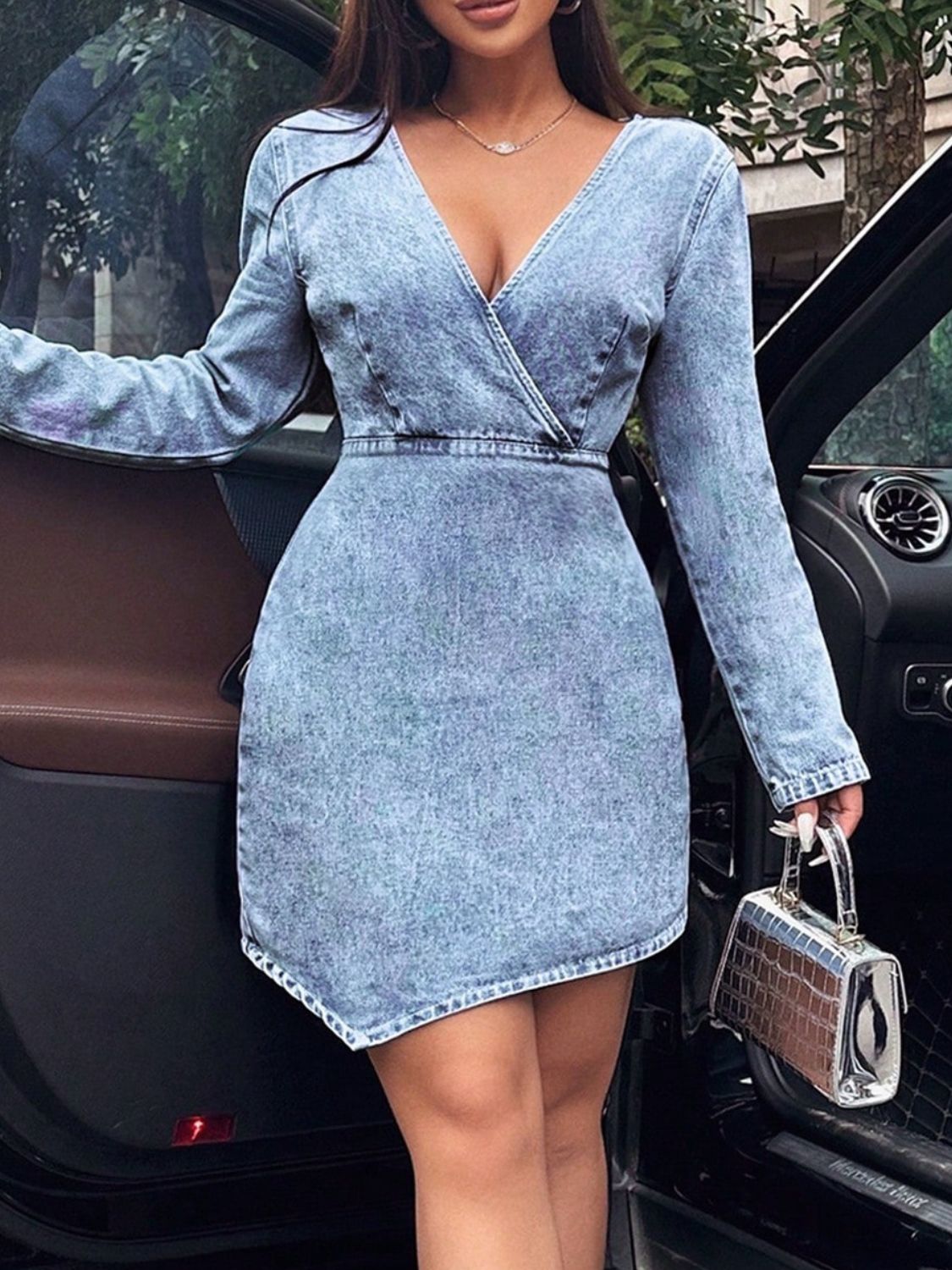 DS Premium Denim Luxury A1 Surplice Denim Dress