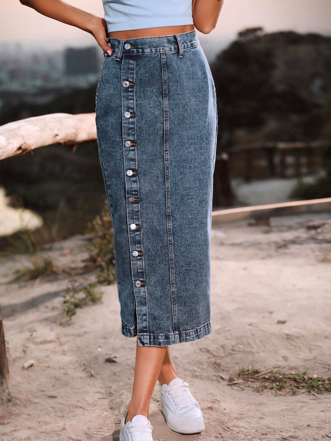 DS Designer 627-424 Button Down Premium Denim Skirt
