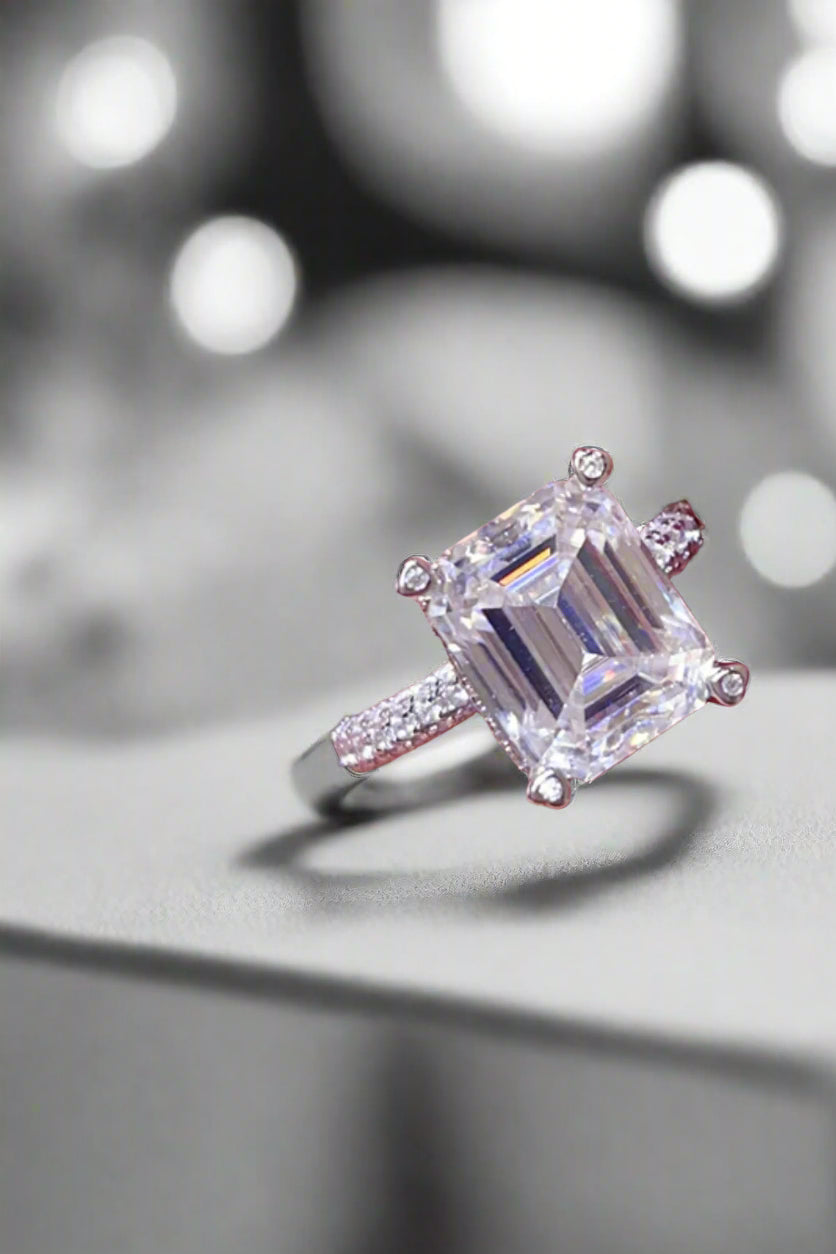 DCDI 5 Carat Emerald Cut Moissanite 925 Sterling Silver Ring
