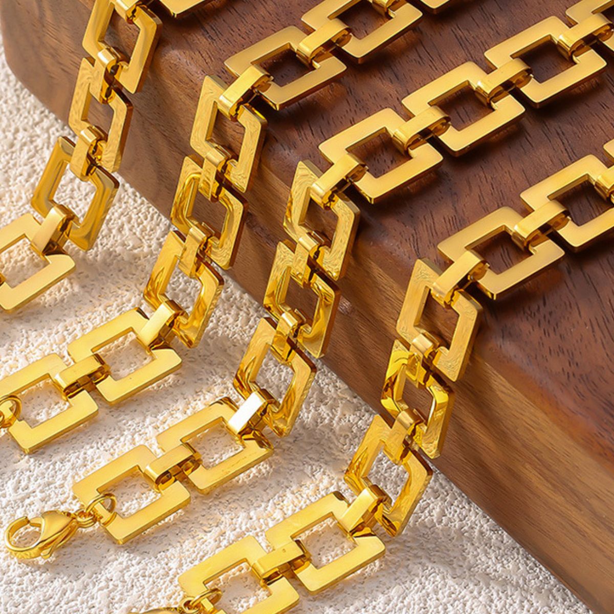 DCDI 18k Gold Plated Titanium Steel Square Link Chain Bracelet