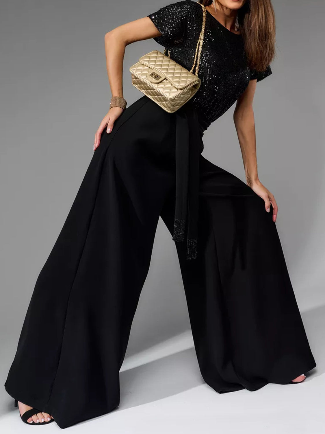 DS Designer 567-77 Sequin Wide Leg Jumpsuit