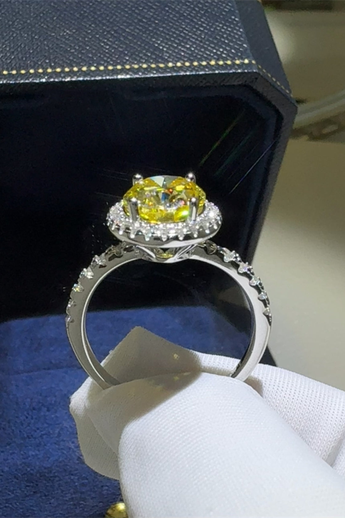 DCDI 3 Carat Canary Yellow Moissanite 925 Sterling Silver Ring