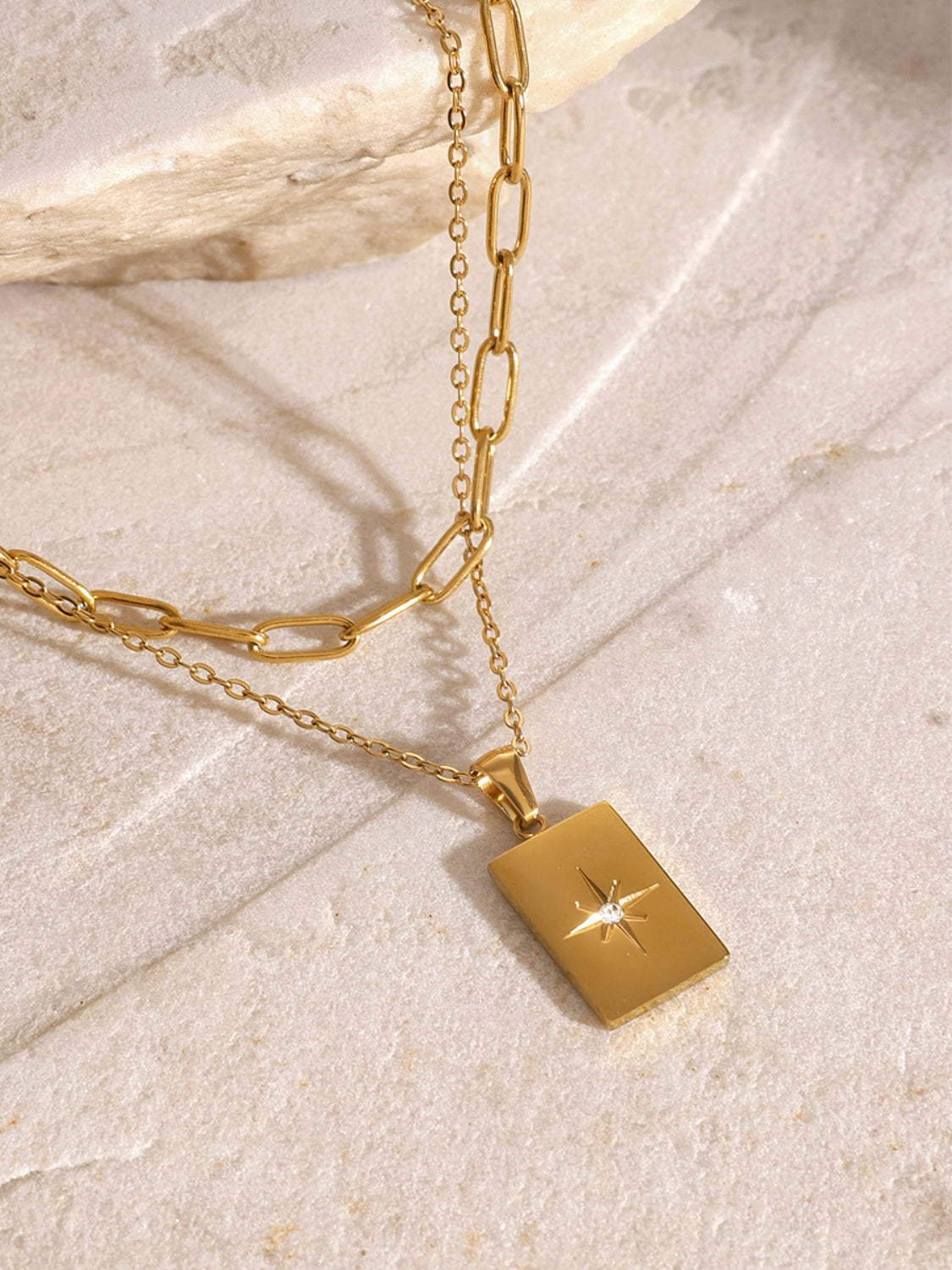 DCDI 18K Gold-Plated Stainless Steel Double-Layered Protection Shield Necklace