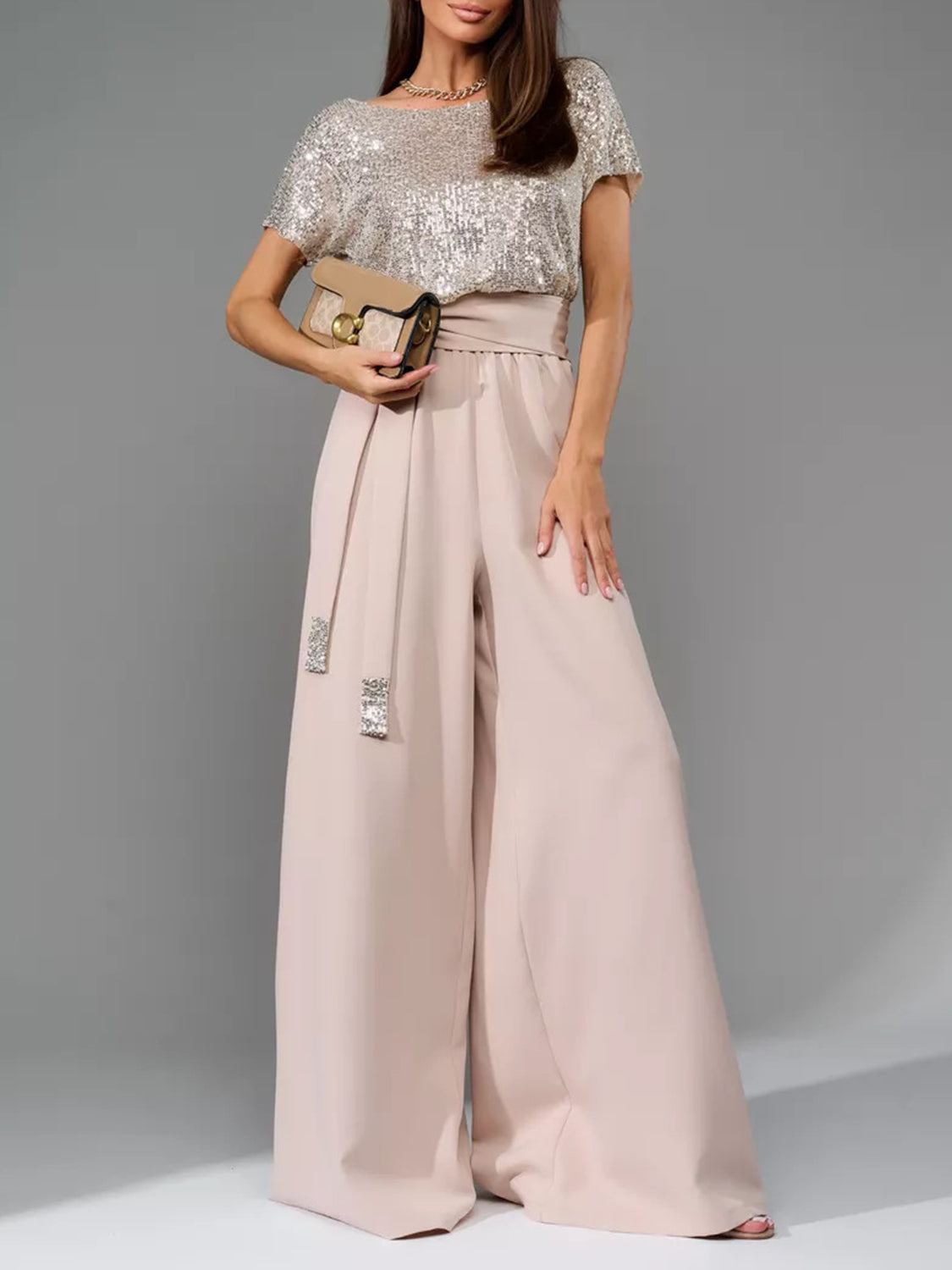 DS Designer 567-77 Sequin Wide Leg Jumpsuit