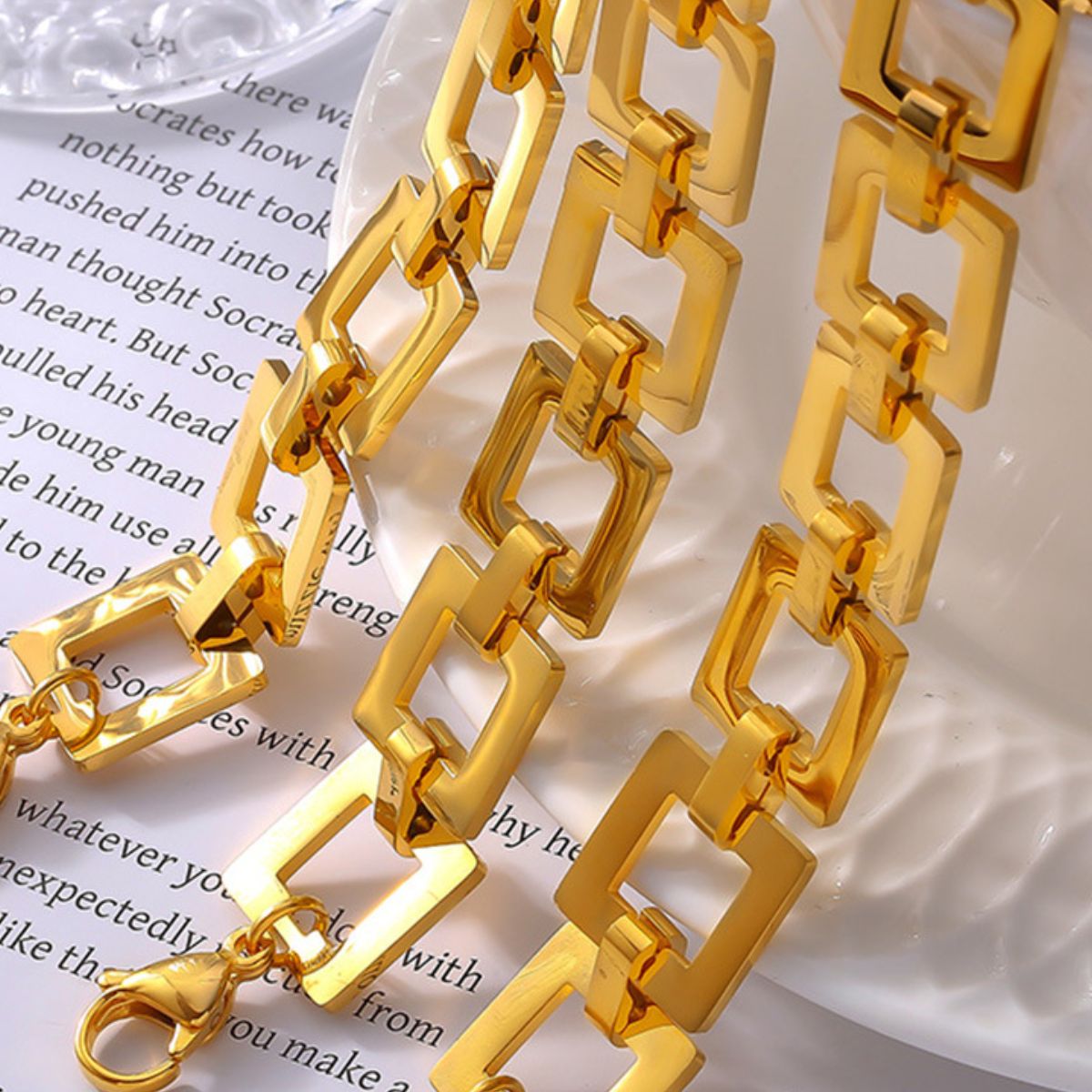 DCDI 18k Gold Plated Titanium Steel Square Link Chain Bracelet