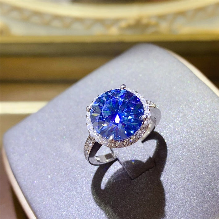 DCDI 5 Carat Ocean Blue Moissanite 925 Sterling Silver Ring