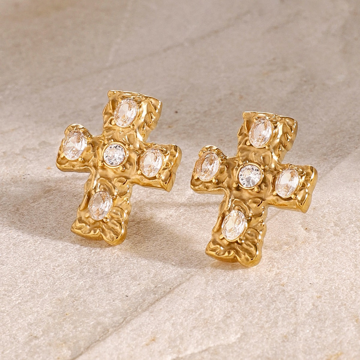 DCDI 18K Gold-Plated Zircon Cross Earrings