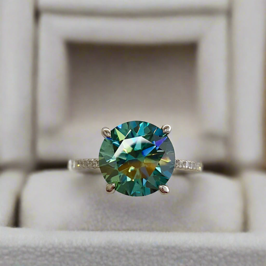 DCDI 5 Carat Perfect Teal Moissanite Zircon 925 Sterling Silver Ring