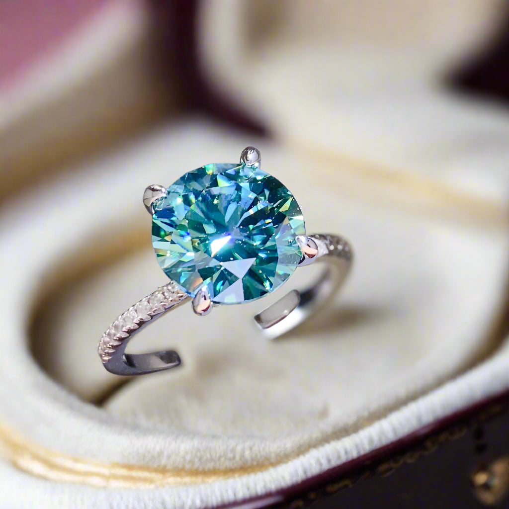 DCDI 5 Carat Perfect Teal Moissanite Zircon 925 Sterling Silver Ring