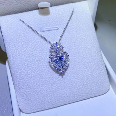 DCDI 3 Carat Moissanite 925 Sterling Silver Crowned Heart Pendant Necklace