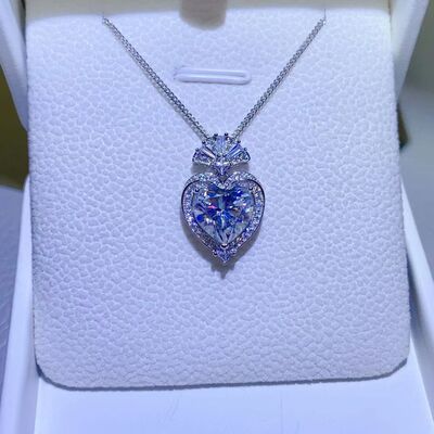 DCDI 3 Carat Moissanite 925 Sterling Silver Crowned Heart Pendant Necklace
