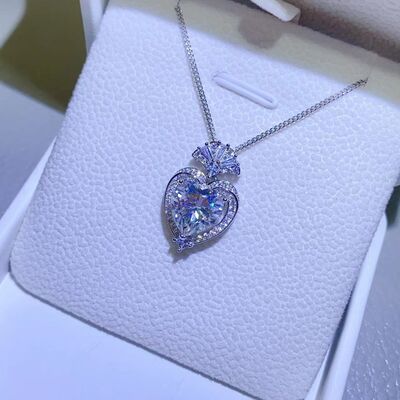 DCDI 3 Carat Moissanite 925 Sterling Silver Crowned Heart Pendant Necklace