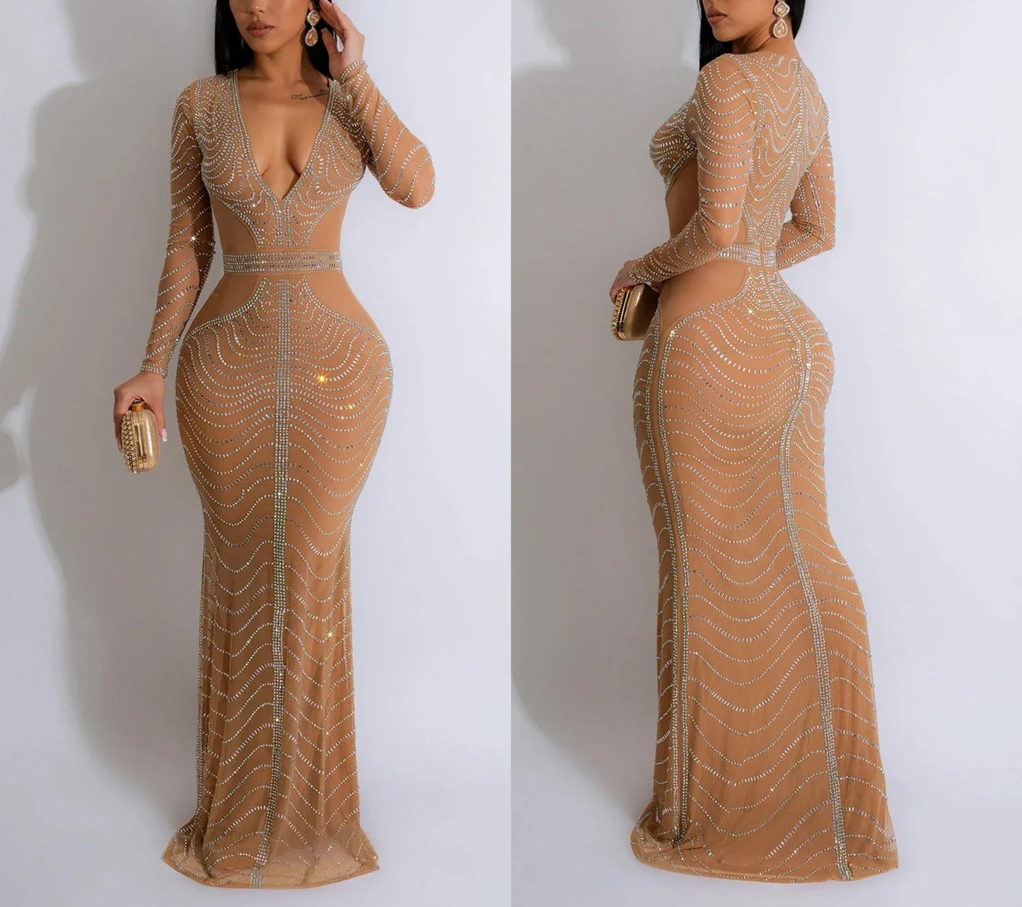 DCDI Luxury Diamond Hourglass Figure Floor Length Evening Gown