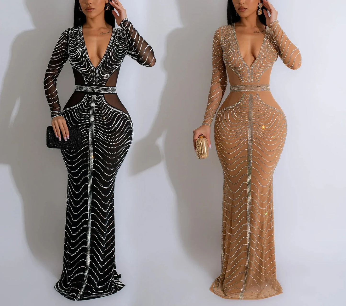 DCDI Luxury Diamond Hourglass Figure Floor Length Evening Gown