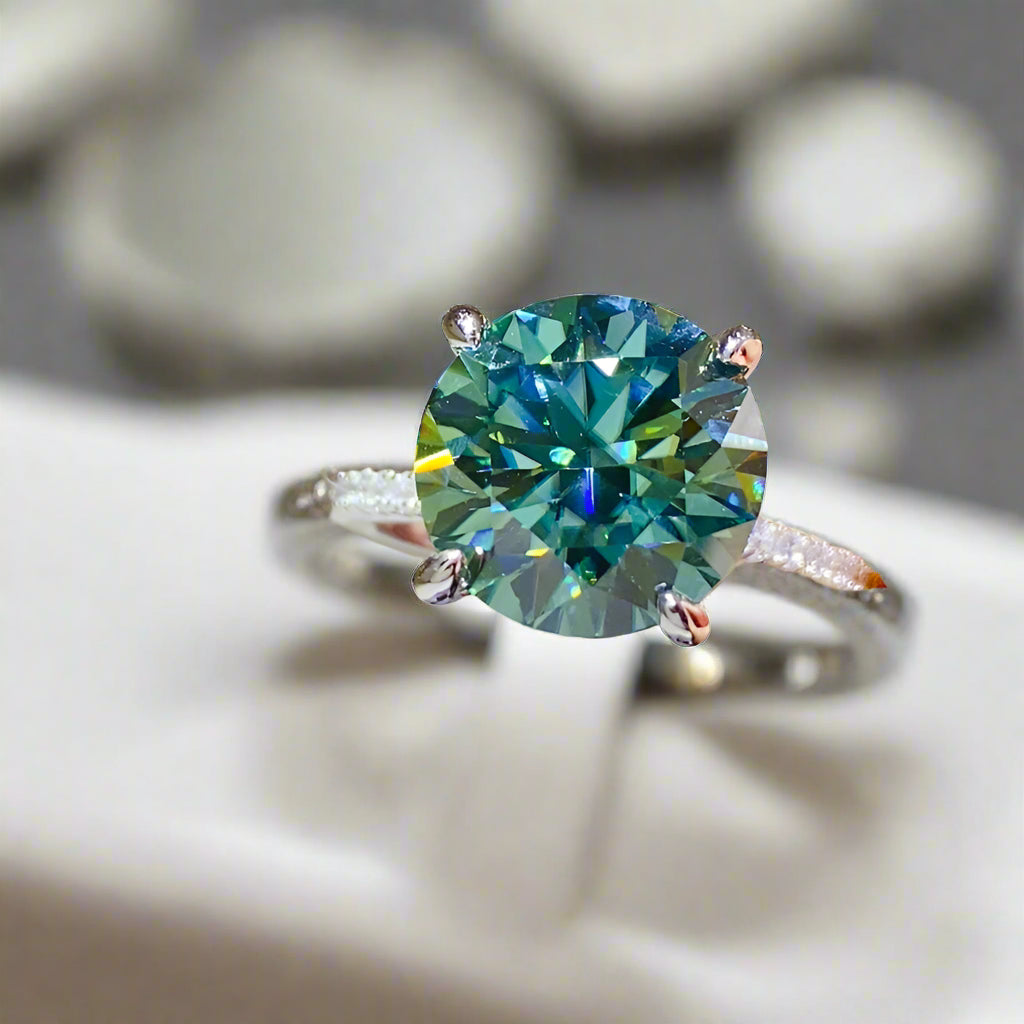 DCDI 5 Carat Perfect Teal Moissanite Zircon 925 Sterling Silver Ring