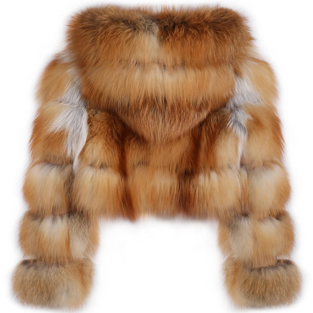 DS Designer 25427 Winter Luxury Hooded Fox Fur Jacket