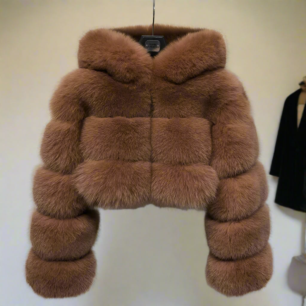 DS Designer 25427 Winter Luxury Hooded Fox Fur Jacket
