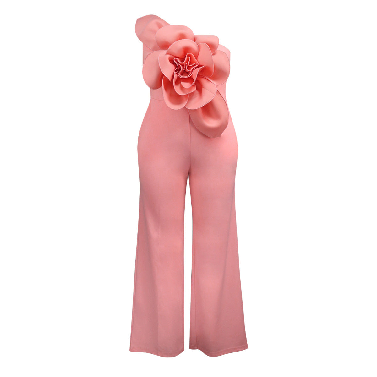DS Designer One-Shoulder Sleeveless Jumpsuit Fashion Three-Dimensional Flower