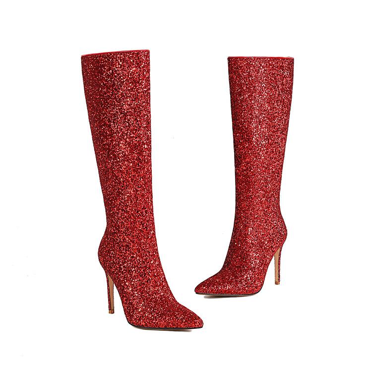 DCDI Glacier Luxury Glittered Pointed Toe Stiletto Knee High Boots