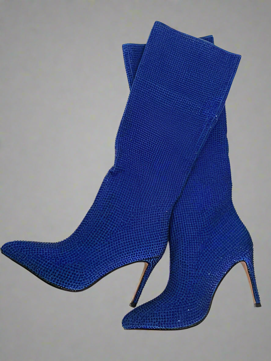 DCDI Crushed Diamonds Studded Knee High Stiletto Boots