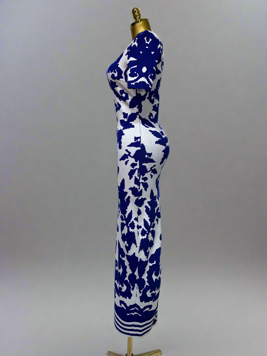 DS Designer 22-444 Blue Jacquard Evening Gown